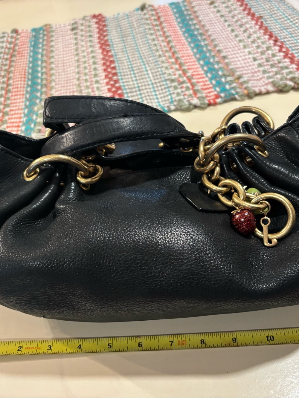 Amazing Y2K Black Pebbled Leather Juicy Couture Shoulder Bag - Picture 15 of 15